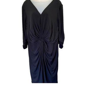 Tadashi Shoji Black Midi Dress Twist Front V Neck Size XL